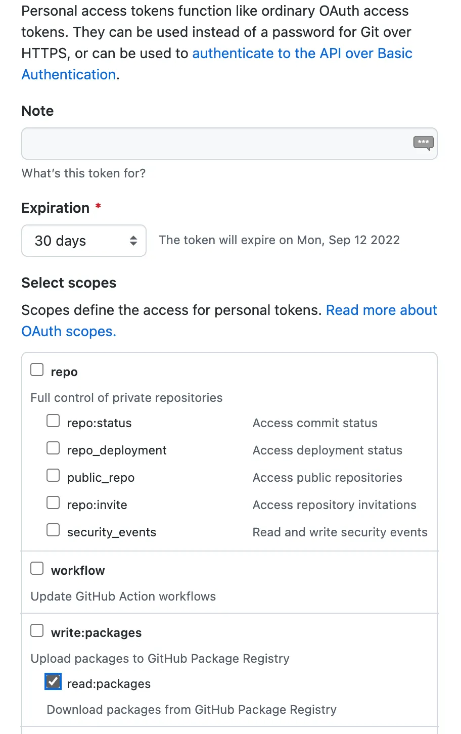 Personal Access Token Permissions